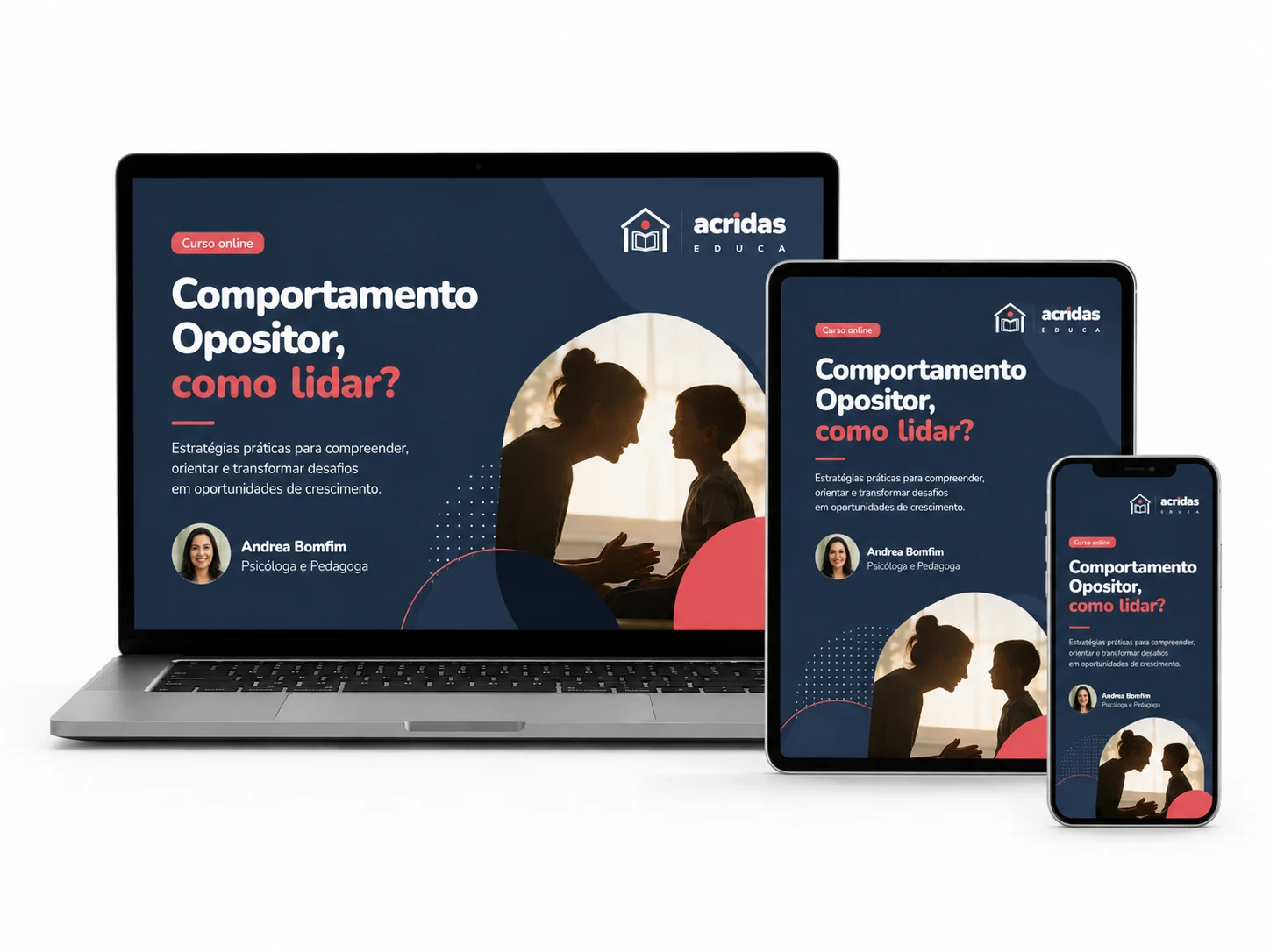 Mockup do curso online Comportamento Opositor: Como Lidar, do ACRIDAS EDUCA.